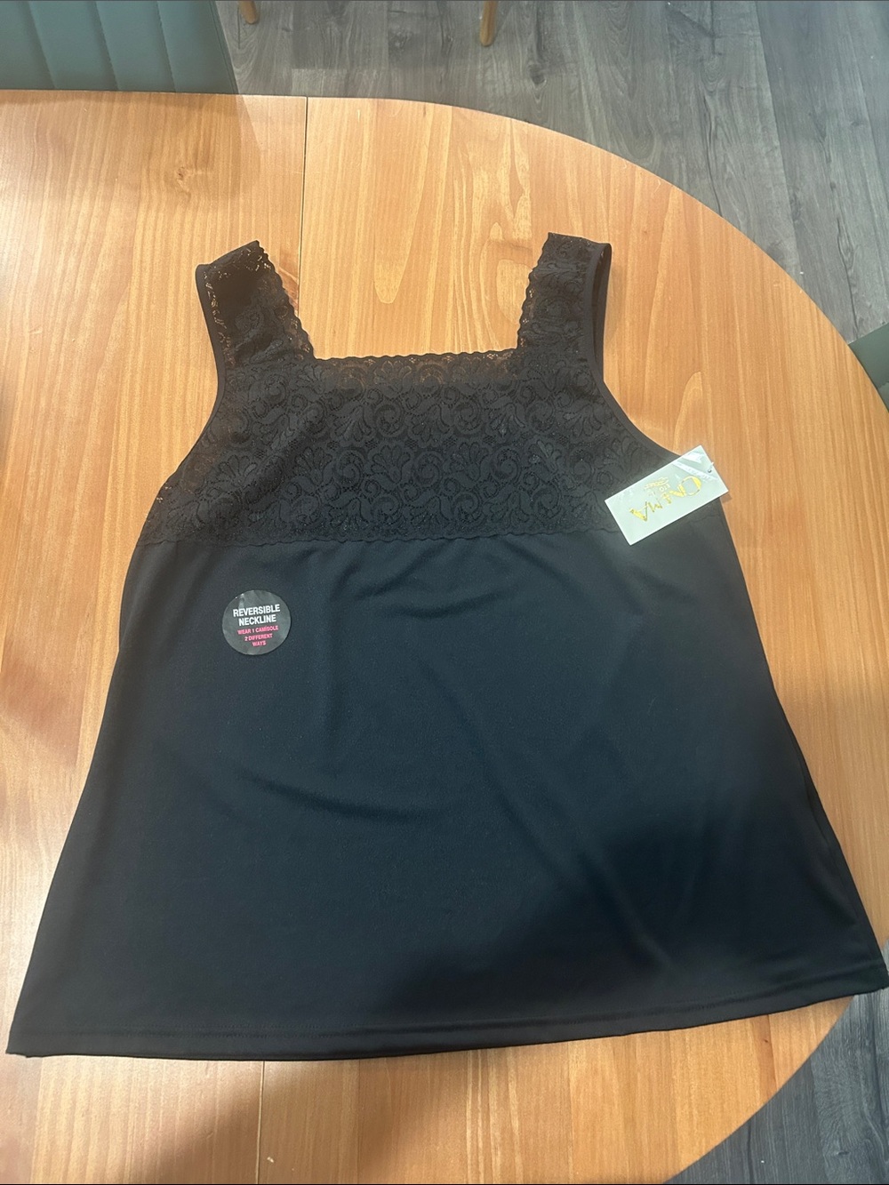 Cinema Etoile NWT Black Lace Trim Reversible Camisole Tank Top XL
